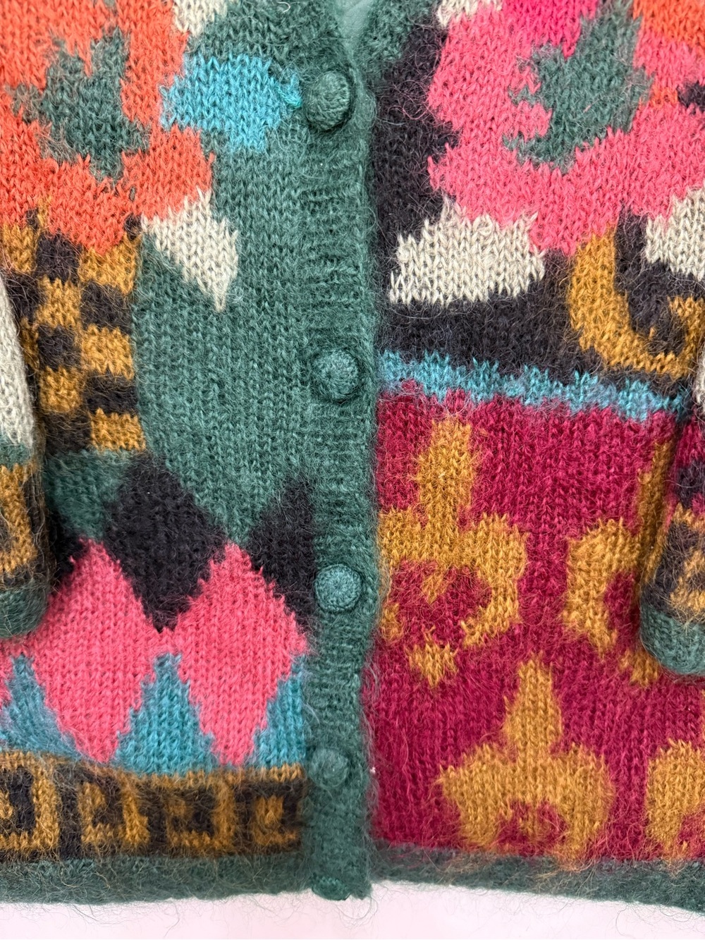Vintage 90s Susan Bristol Mohair Floral Cardigan Women L Multicolor Boho Sweater - Picture 7 of 10